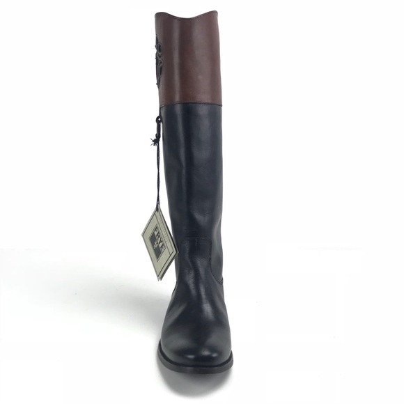 Frye Melissa Logo Antiqued Polished Leather Boots - Picture 3 of 6